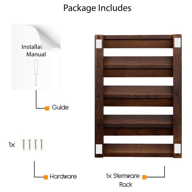 Rustic State Eze 4 Sectional Under Cabinet Mount Wood Stemware Rack Hanging Shelf Glassware Holder Bar Organizer with up to 12 Wine Glass Storage 12 Inch Deep Chestnut - Image 5
